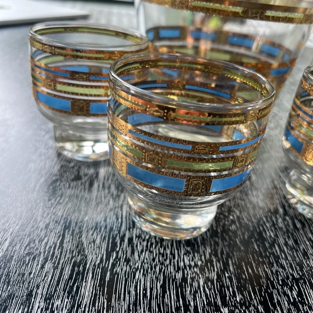 Culver‎ Empress Footed Whiskey Rocks Glasses & Ice Bucket - set of 5